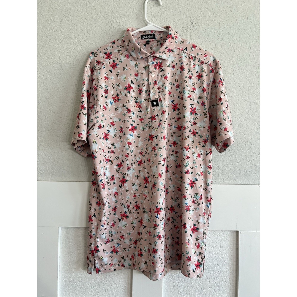 Bad Birdie Polo Shirt Mens Large Pink Floral Golf Performance Golfer Stretch